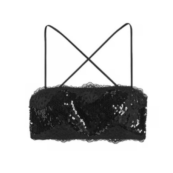 New! Victorias Secret sequin lace up bandeau black y2k style 20118 - Picture 1 of 12